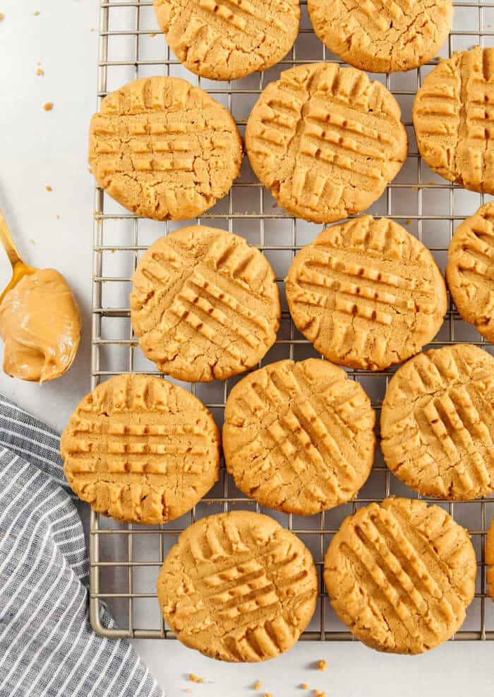 The BEST 5-Ingredient Peanut Butter Cookies recipe made with simple pantry ingredients and zero flour, butter or oil! Soft, chewy cookies with rich peanut butter flavor are the perfect gluten-free sweet treat.
