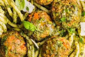 Baked Chicken Pesto Meatballs
